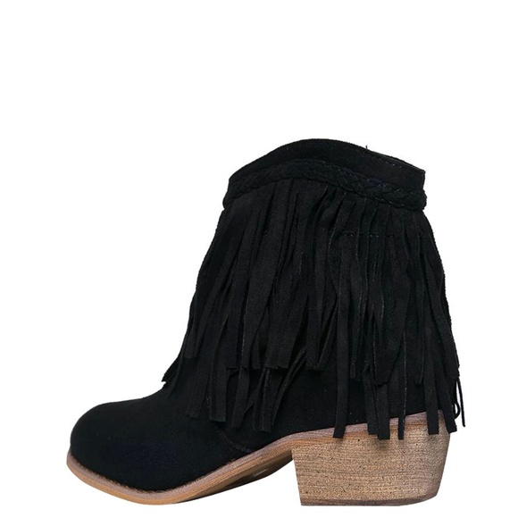 Med Low Heel Fringe Ankle Booties Boots - Picture 4 of 6